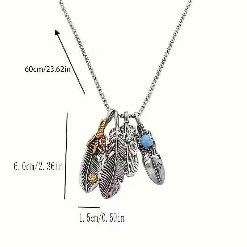 Feathers Necklace Jewelry Native American Nature Silvery Turquoise Pendant