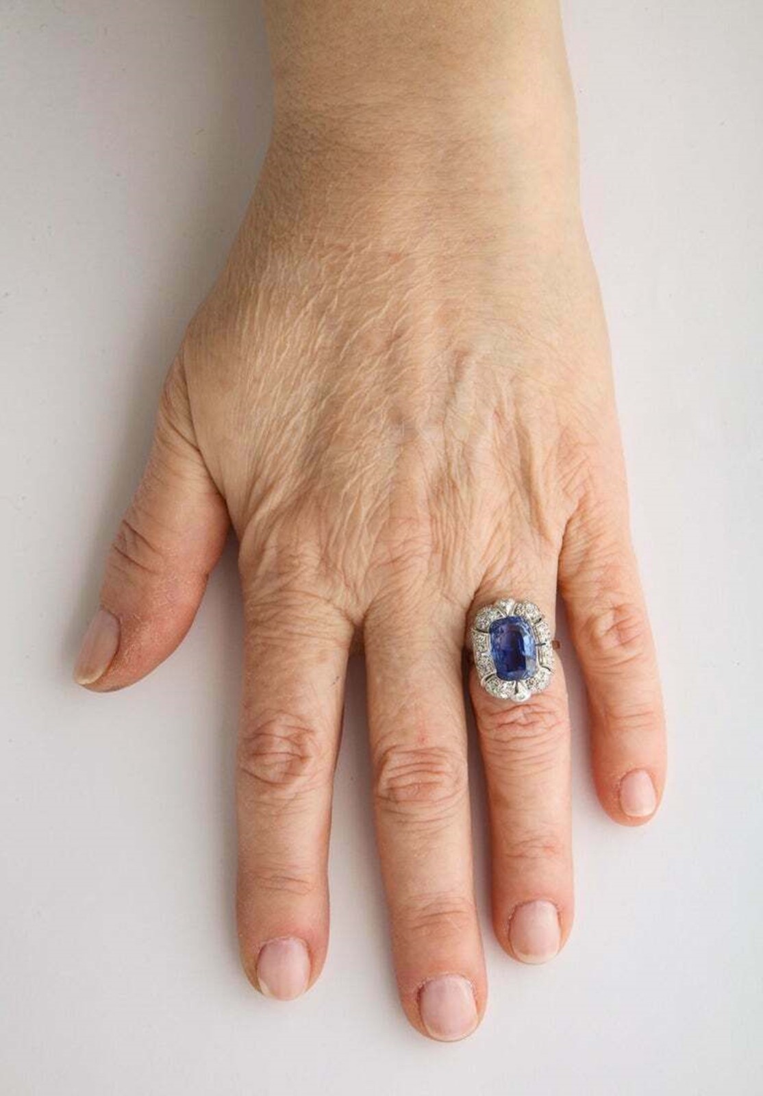Blue Cushion Simulated Diamond 14k Gold Art Deco Vintage Style Engagement Ring