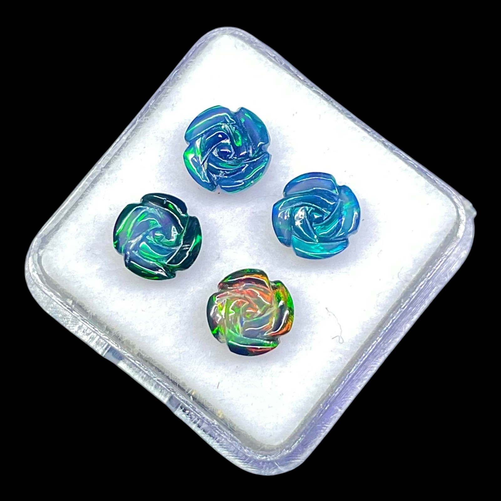 4 Pcs Natural Ethiopian Opal Rose Carving 7mm Multi Fire Loose Gemstones Lot