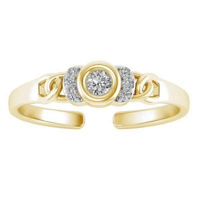 0.35Ct Round Cut Simulated Diamond Adjustable Toe Ring Yellow Gold Plated Silver