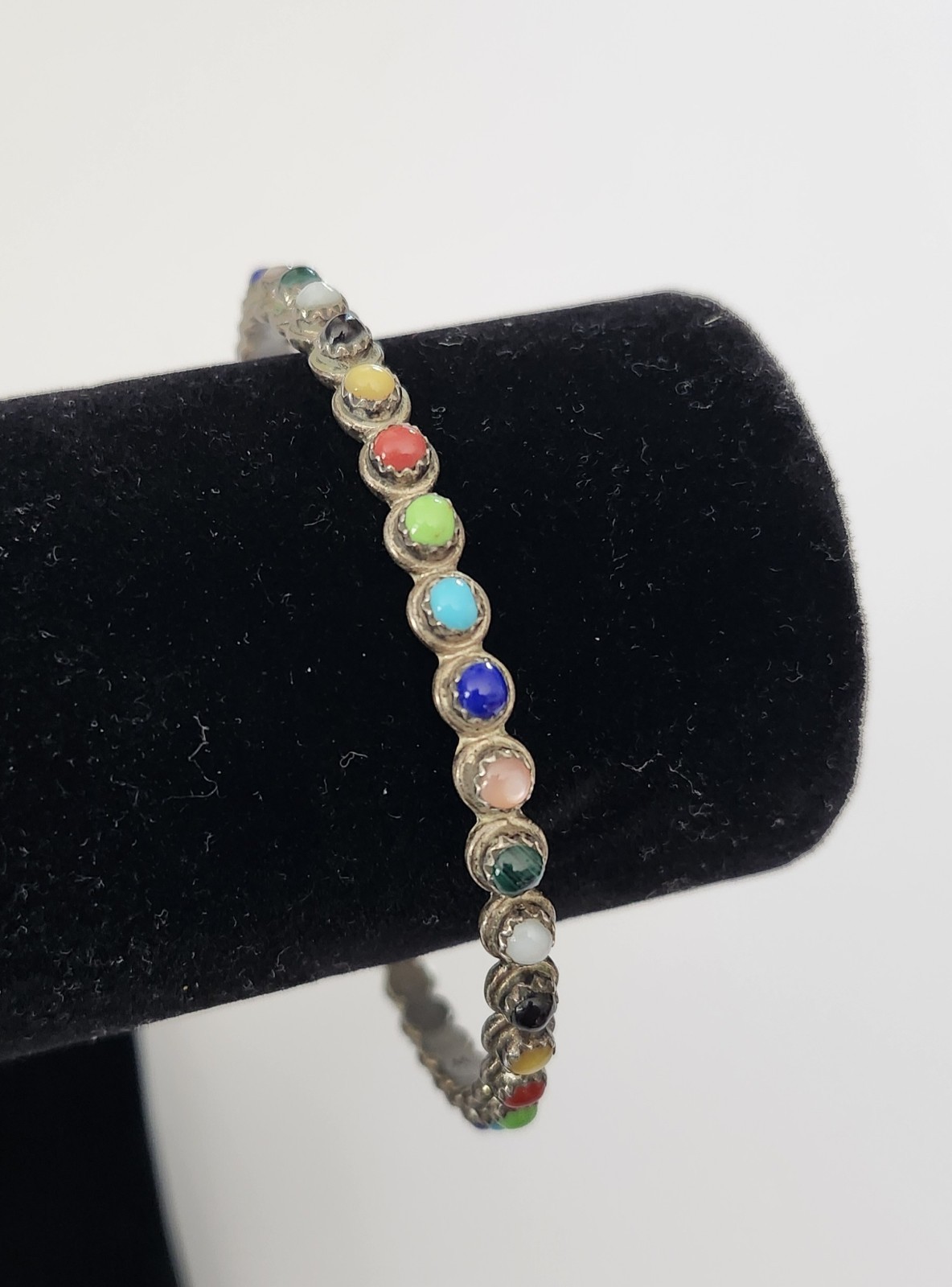 Vintage Zuni Multistone Rainbow Cabochon Bangle Bracelet MCA Mike Carol Allapowa