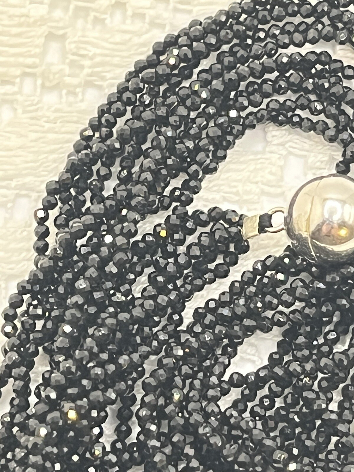 Sterling Silver Black Spinel Faceted Bead Six Strand 18″ Necklace Sparkly Fun
