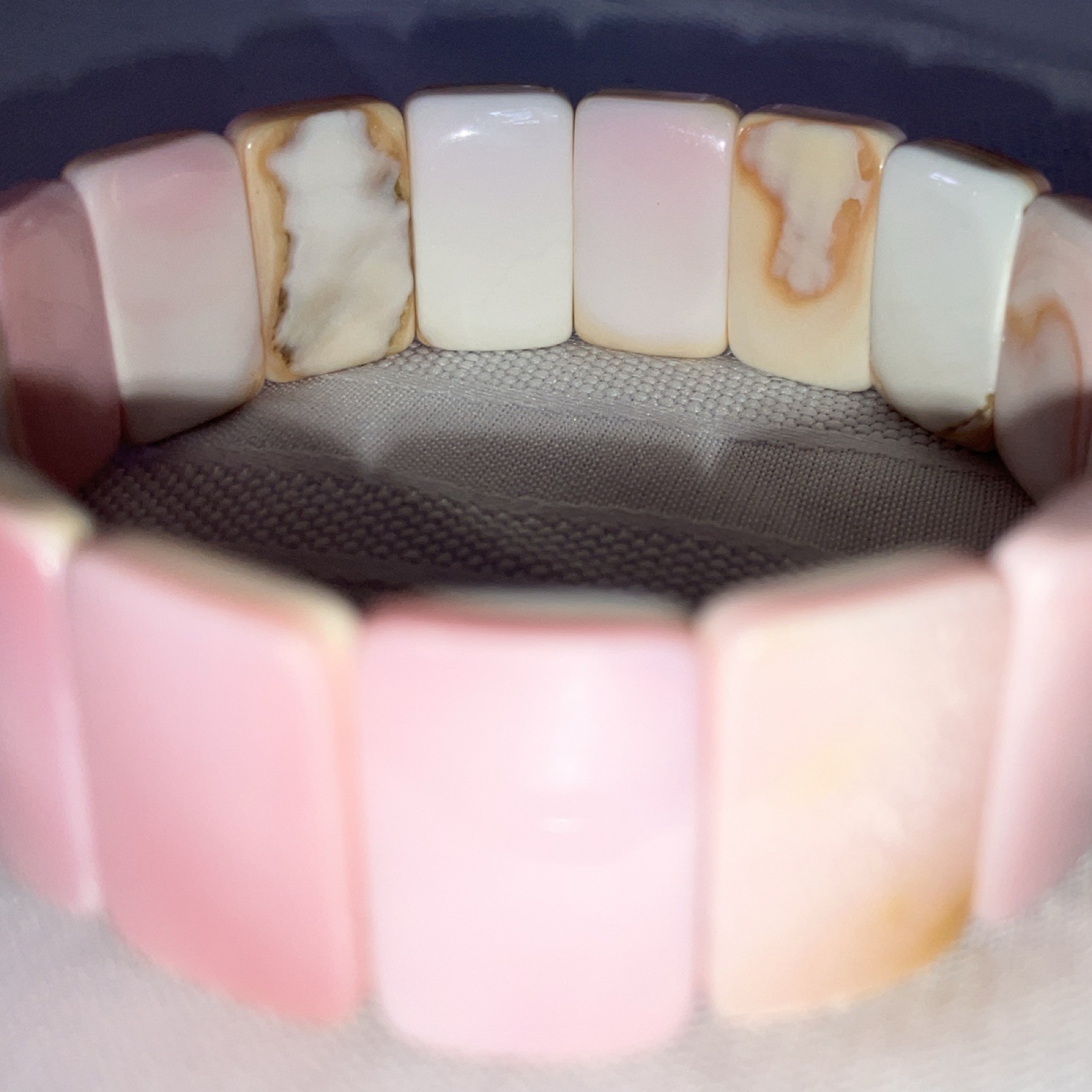 Pink Conch Shell Rectangle Beaded Stretch Bracelet 7.5″ Flexible 1 inch wide