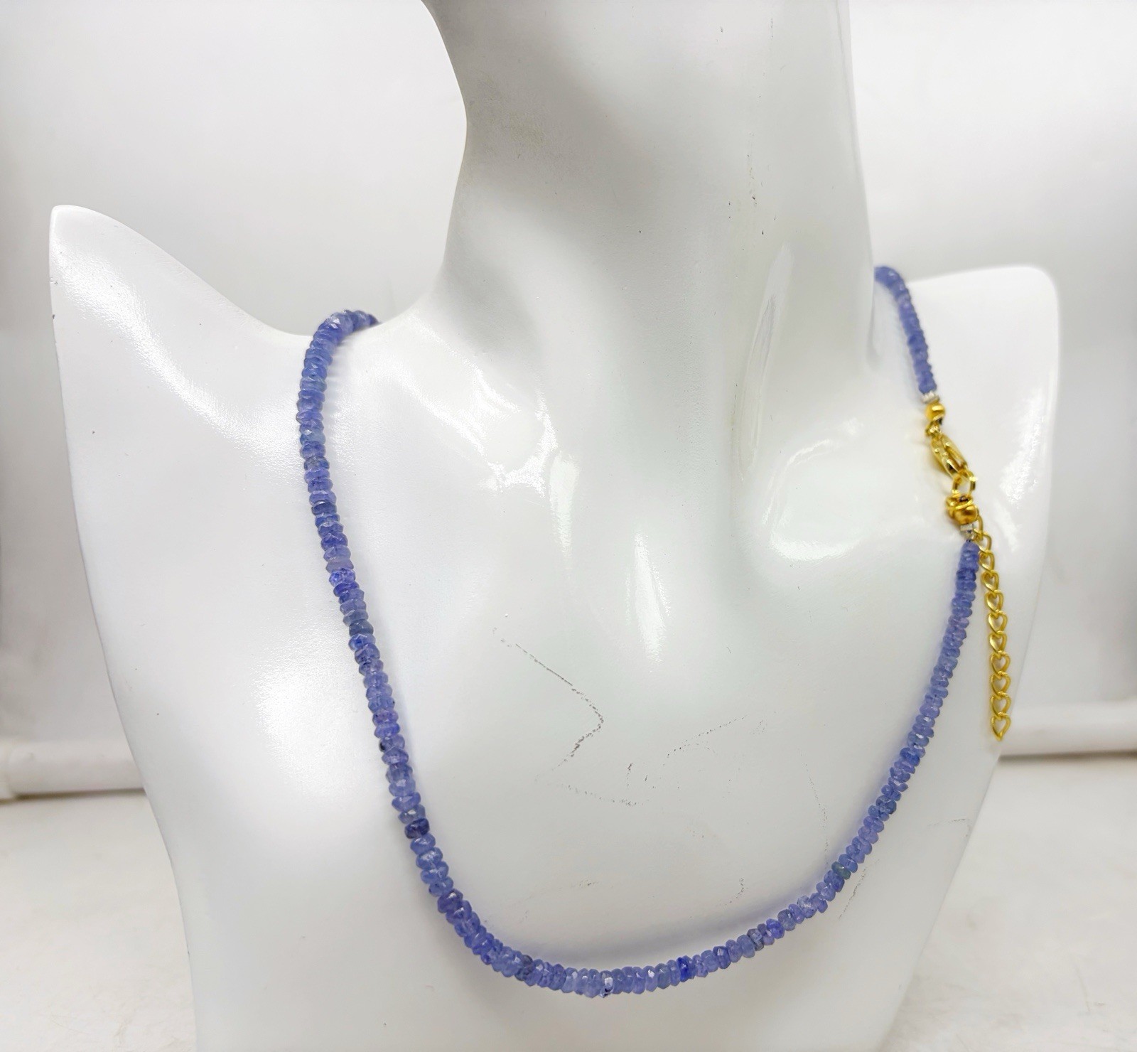 Natural Tanzanite Necklace 20” 4–5mm Faceted Gold Plated Clasp