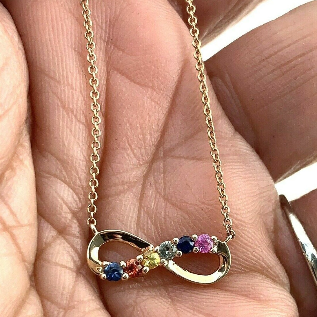 RCI 14k Solid Rose Gold Multi Color Gemstone Infinity Pendant Necklace