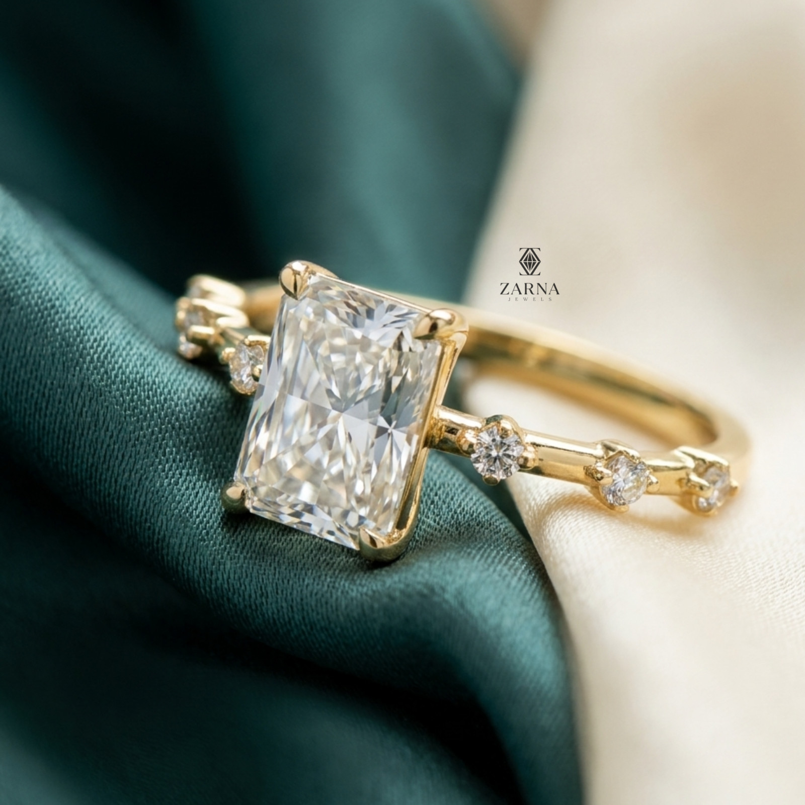 2.00 Ct. Radiant Cut Lab Grown Diamond Engagement Ring with Round Side Stones