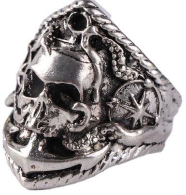 NAUTICAL PIRATE SKULL RING WITH ANCHOR & STARFISH ocean BRX067 skeleton new META