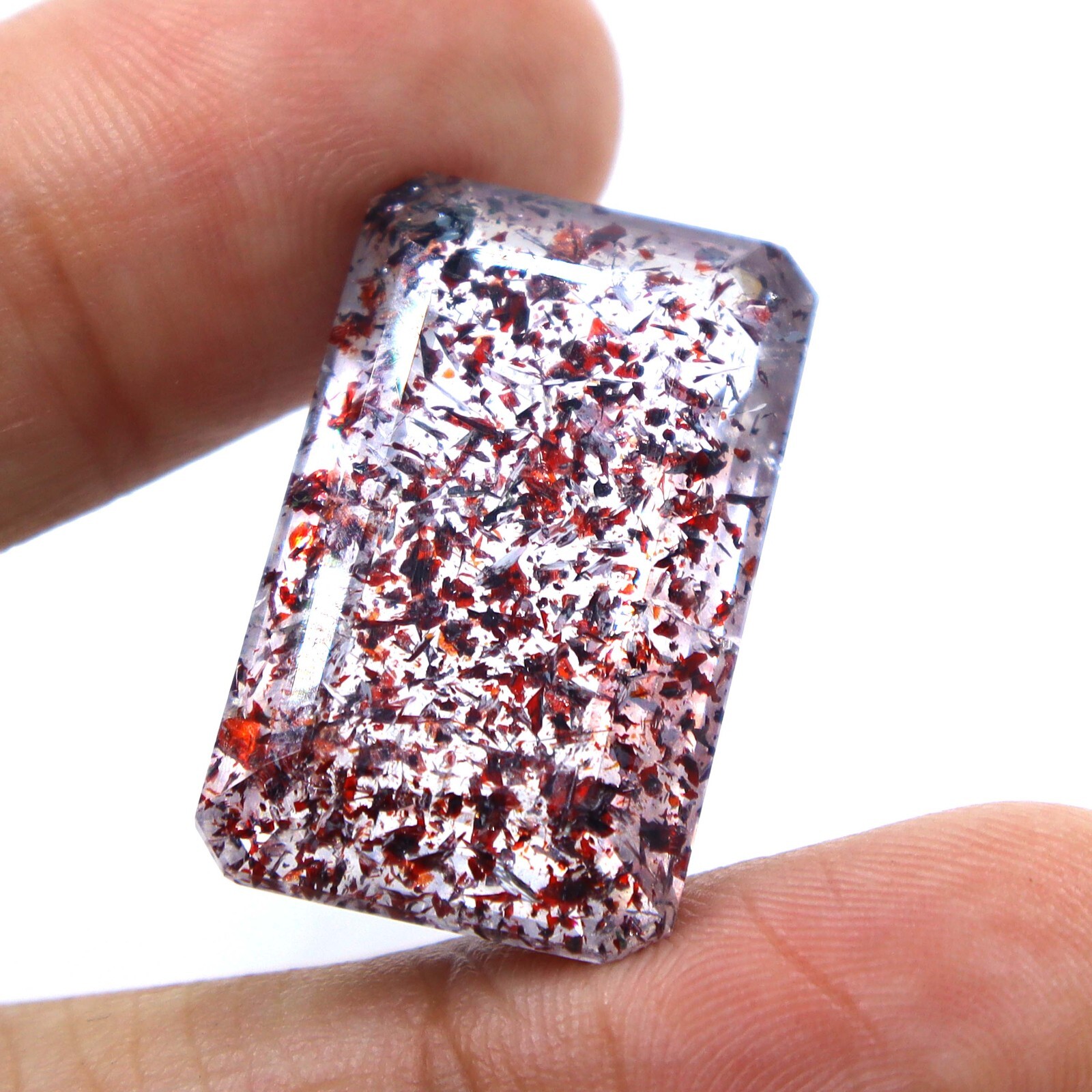 40 Cts Natural Super Seven Lepidocrocite Faceted Cut Gemstone Size 27x16x11 mm