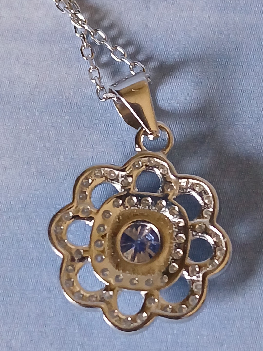 Moissanite Flower Shaped Pendant .8ct, 15-17″, Rhodium Platinum Over Sterling