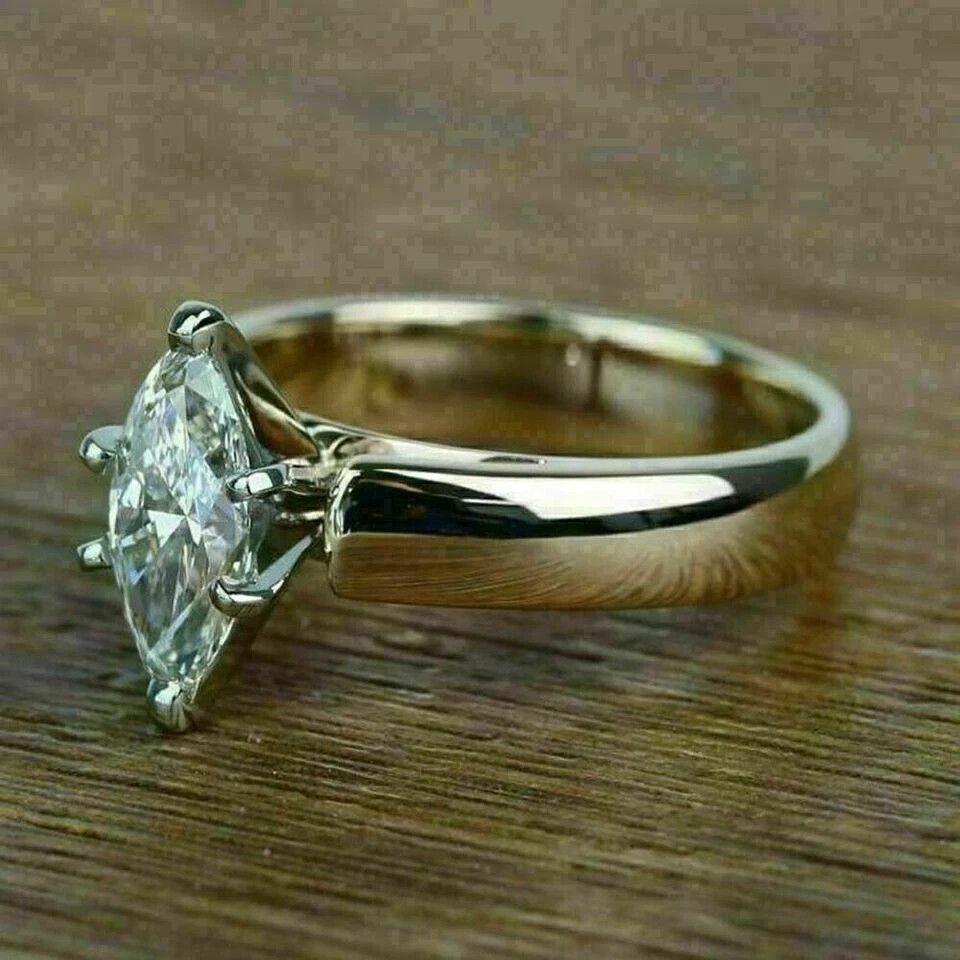 2Ct Marquise Lab Created Diamond Solitaire Engagement Ring 14K White Gold Plated