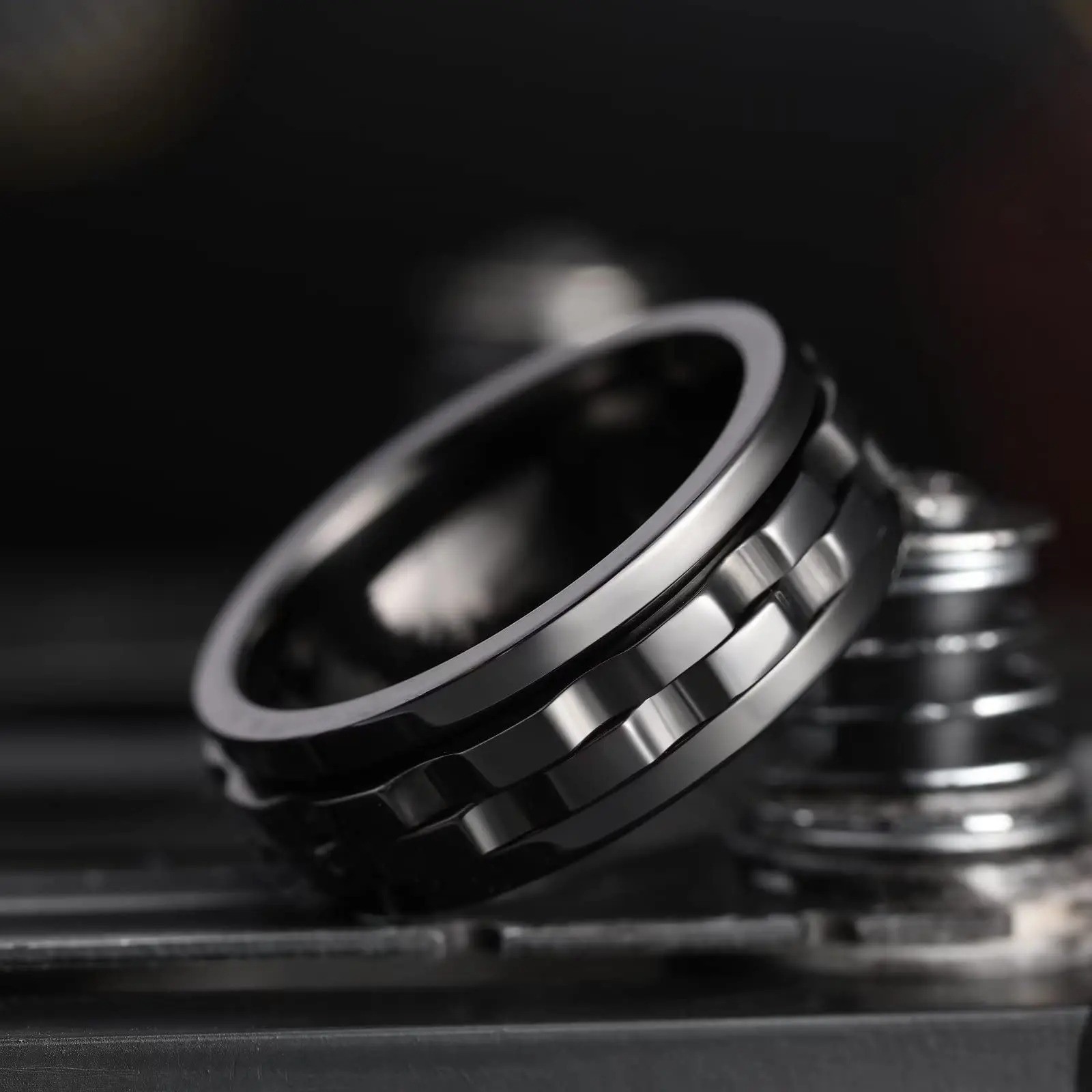 Anti Stress Stainless Steel Ring For Men Gear Chain Rotating Anxiety Relief