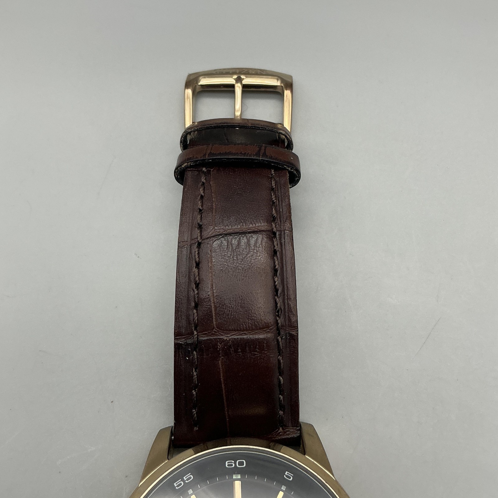 Citizen Eco-Drive Mens Watch 44mm Black Dial Brown Leather 8729-S093040 Day Date
