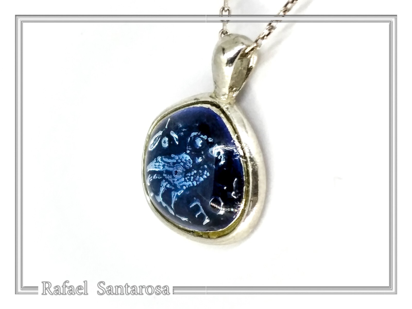 Owl coin pendant enamel oxidized silver Athena’s tetradrachm museum replica