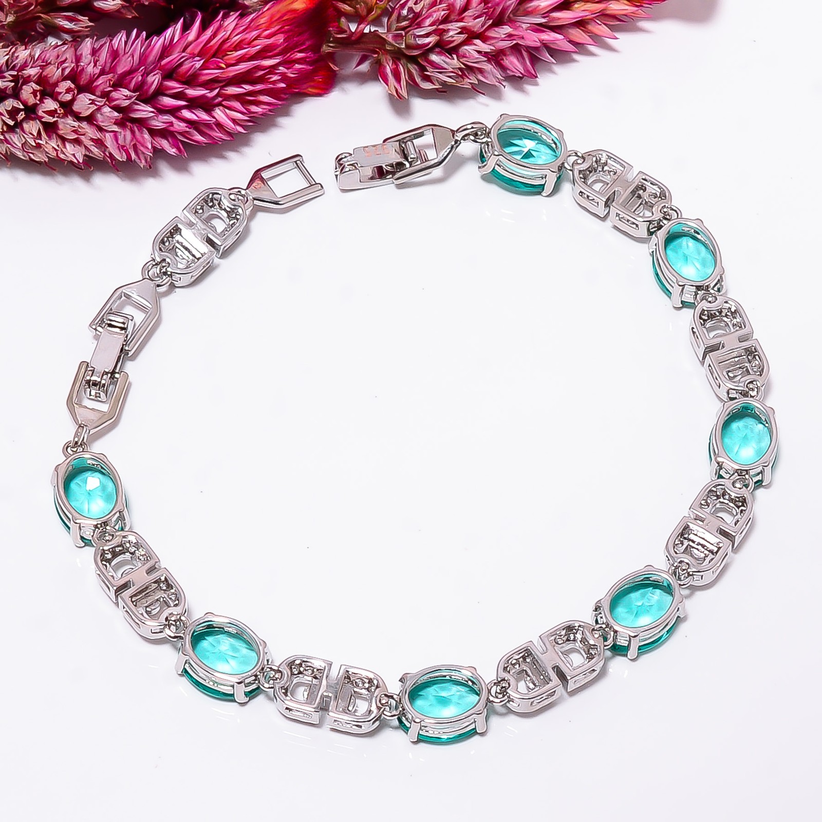Apatite, CZ 925 Sterling Silver Adjustable Bracelet 7-8″ B140210, Gift for her