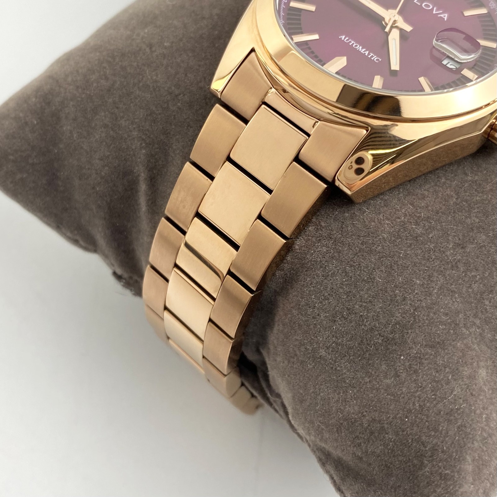 Bulova Surveyor Men’s 97B234 Automatic Watch Purple Dial Rose Gold Tone 39mm