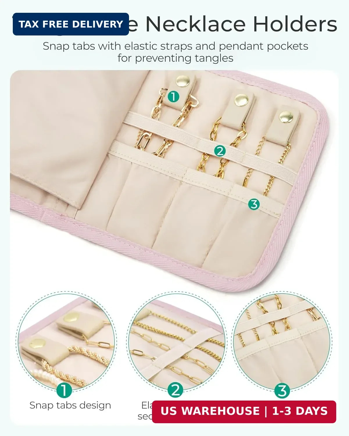 BAGSMART Travel Jewelry Case Organizer, Roll Foldable Jewelry Case for Journey-R