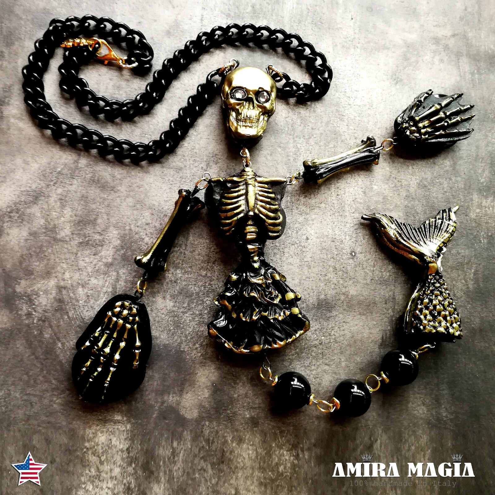 Santa Muerte Magic Macabre Necklace Pendant Skull Skeleton Siren Mermaid Jewelry