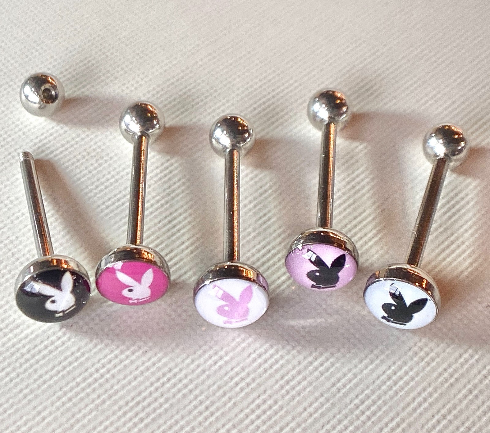 5pc Playboy Bunny Logo Tongue Rings Tounge 14g Wholesale Lot