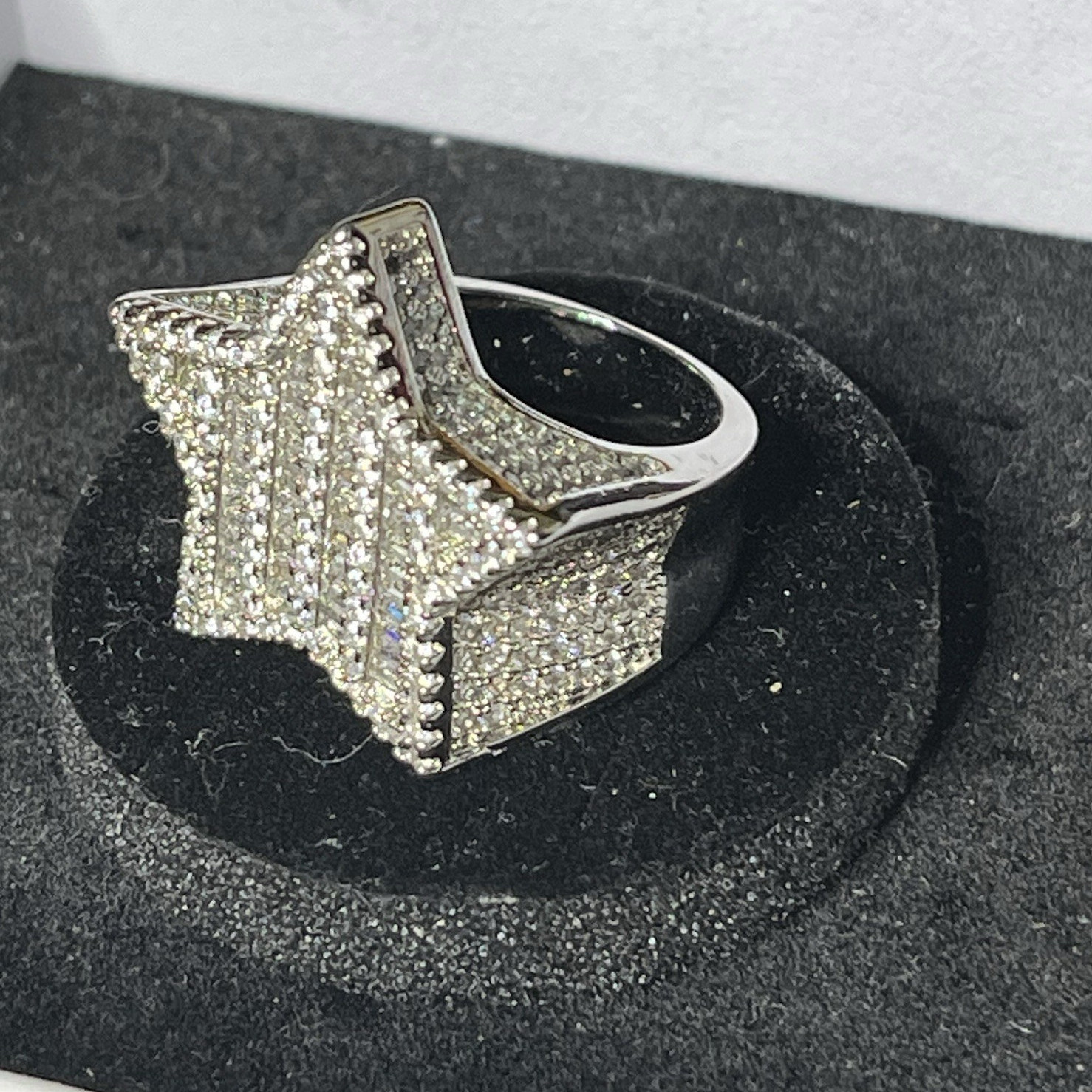 Silver Tone Star Masonite diamonds Baguette Statement Ring Size 7
