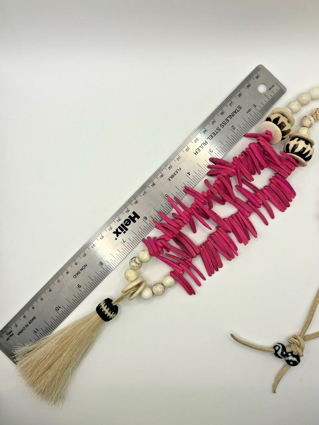 Pink Cocowood Chip Howlite Large Kenya Bone Beaded Horsehair Pendant Necklace