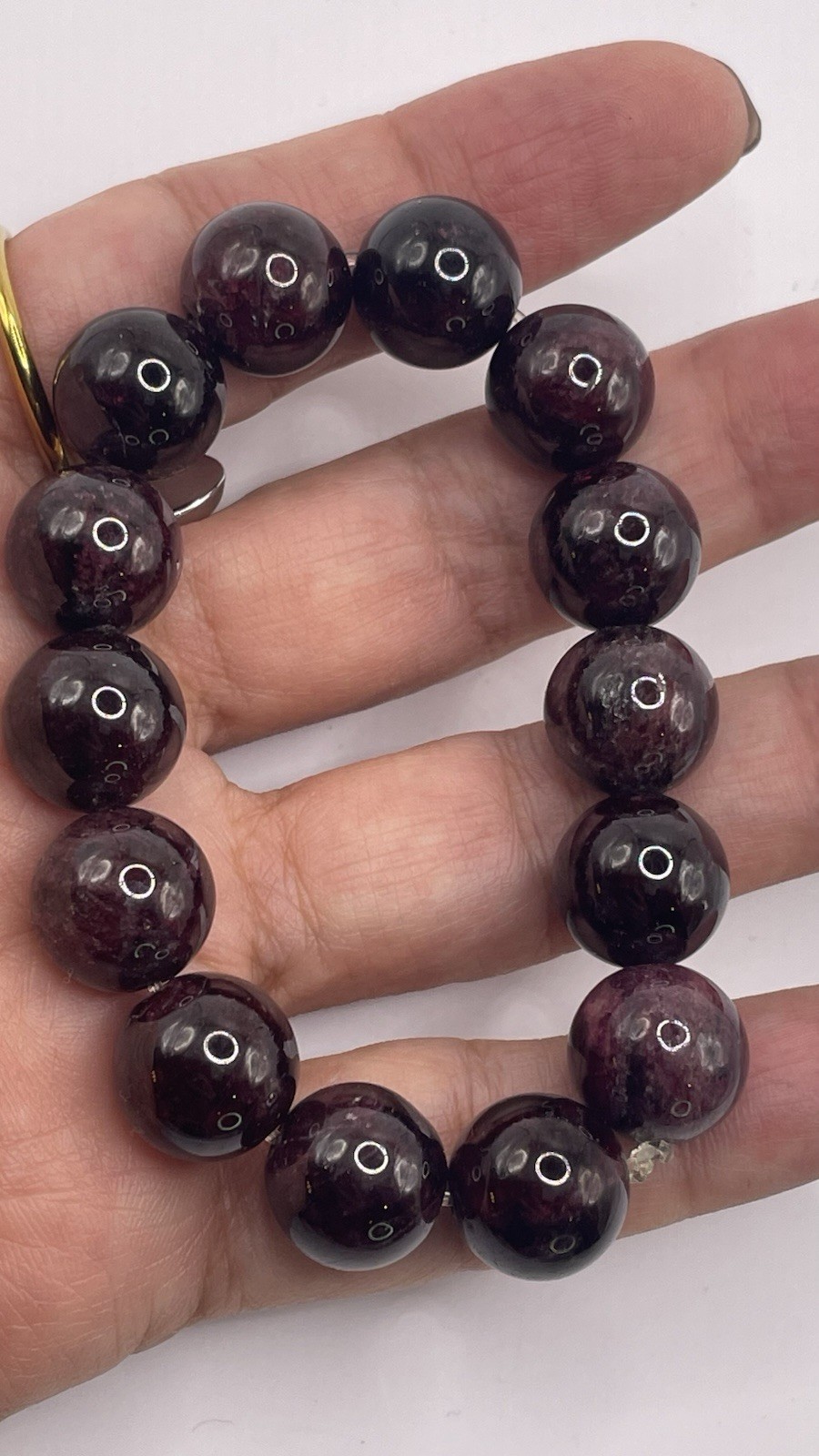 Garnet Round Stone Ball Bead Stretch Bracelet, Almandine Garnet Bracelet