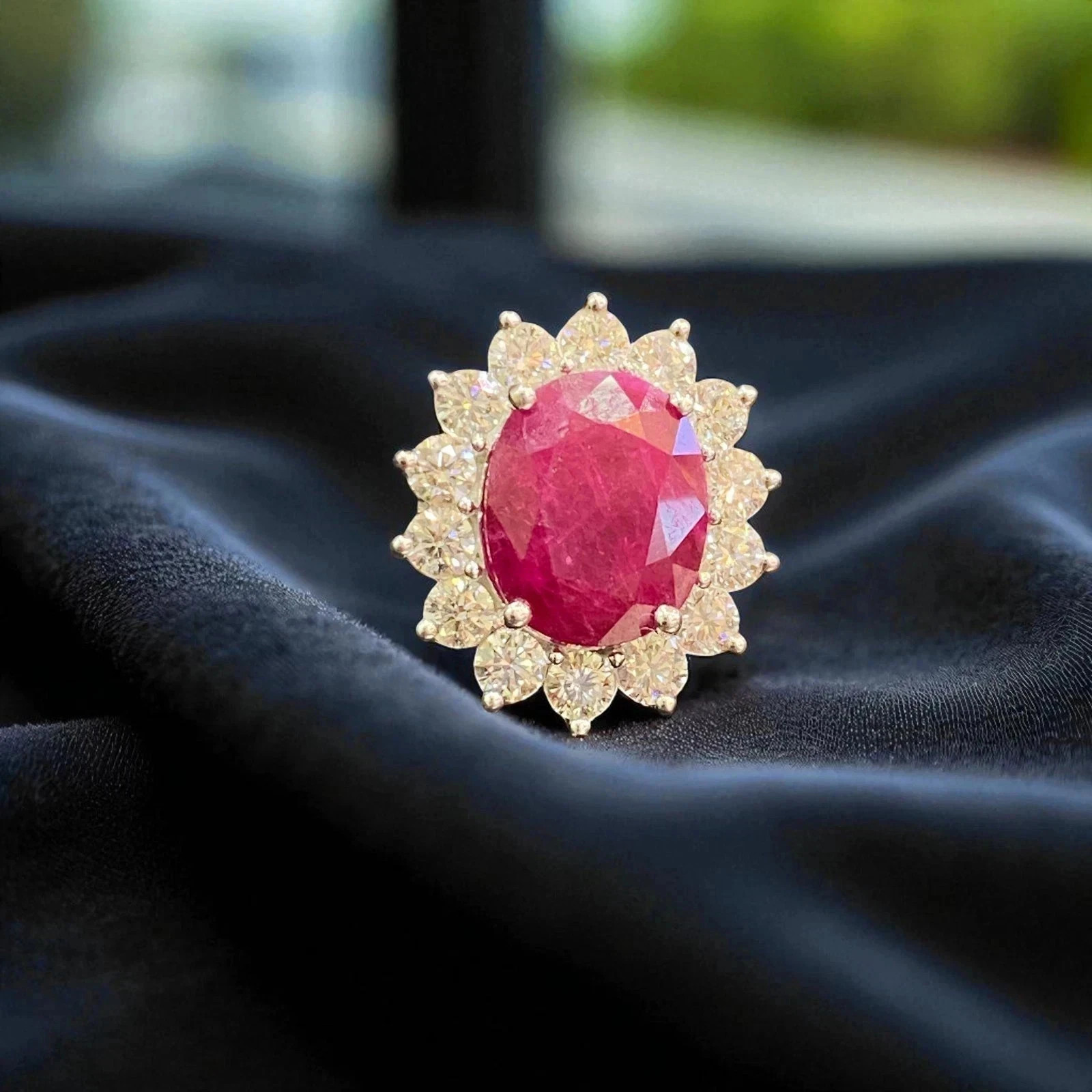 GLI Certified 4.24 Ct Oval Natural Ruby Diamond Wedding Ring 950 Platinum 6 7 8