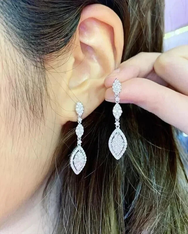 1.60 Ct Round Cut Real Moissanite Drop & Dangle Earrings 14K White Gold Plated