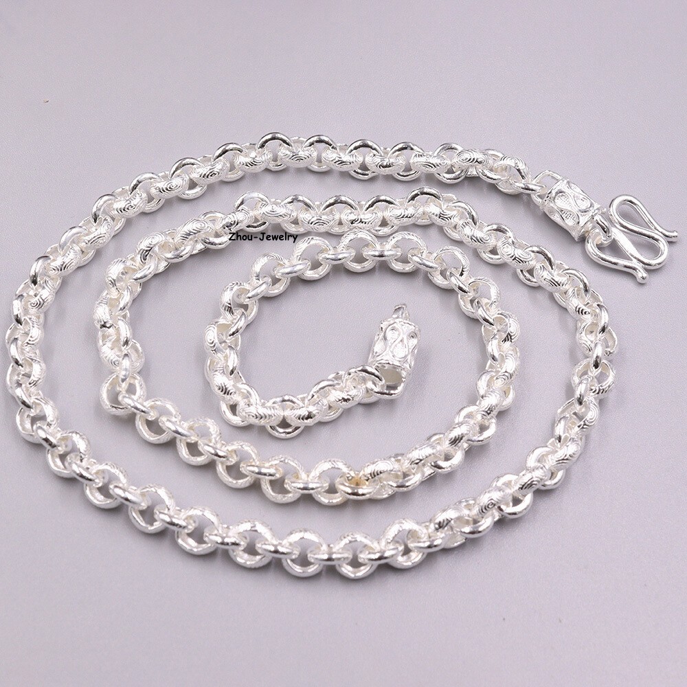 Pure S999 Fine Silver 999 Chain Women Men 6mm Cable Link Chain 33-34g 19.6inch