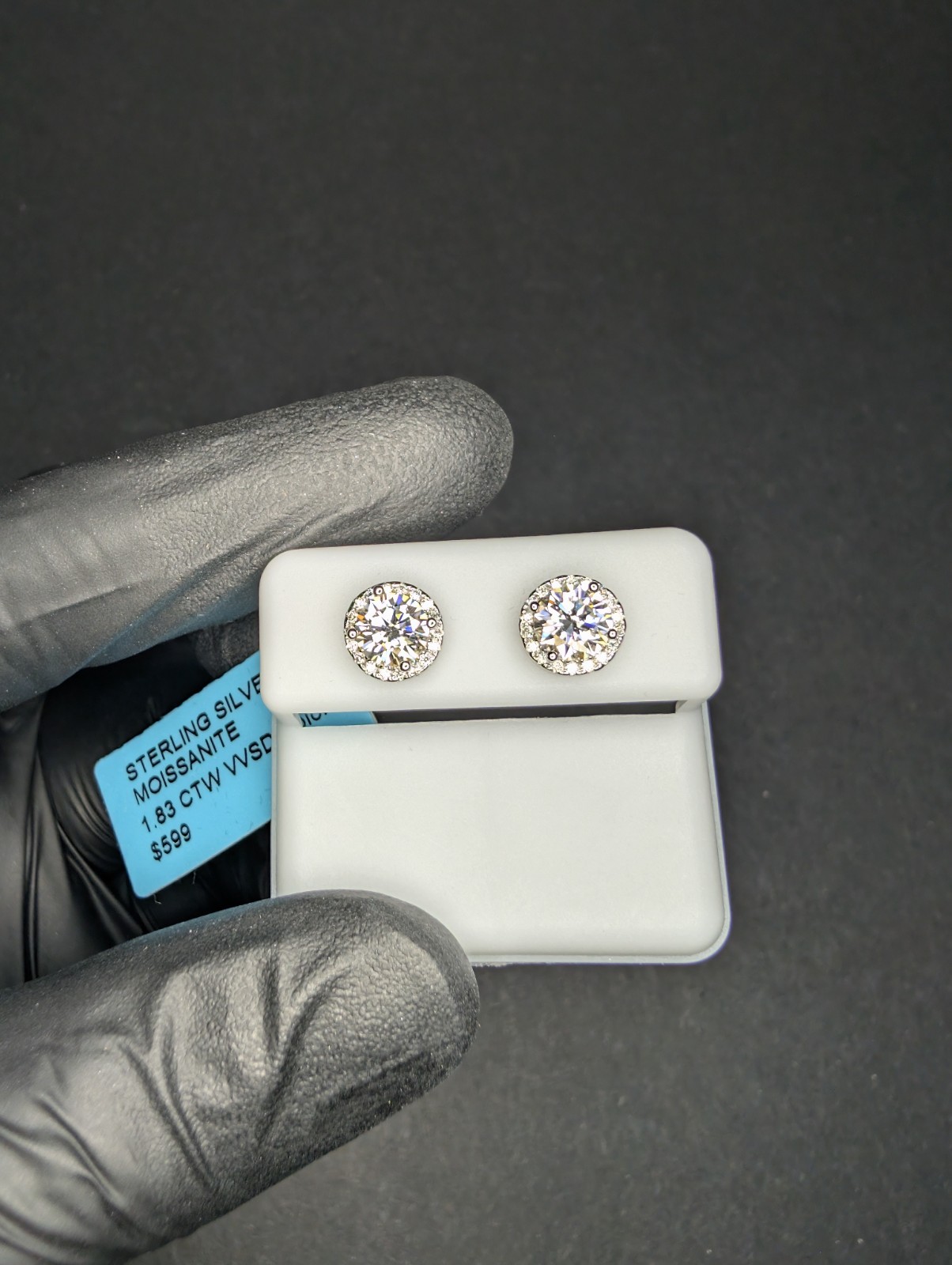 Solid 925 Sterling Silver VVS D Moissanite 8.4mm Halo Stud Earrings 1.83ctw