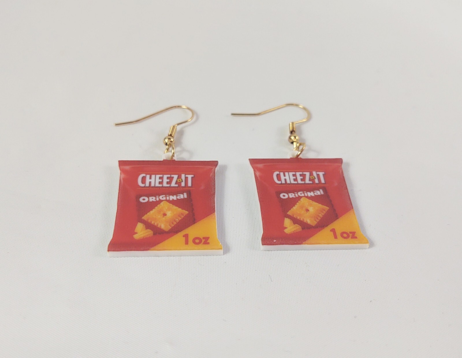 Hook Drop Dangle Pierced Earrings Cheez It Original Crackers Costume Jewelry
