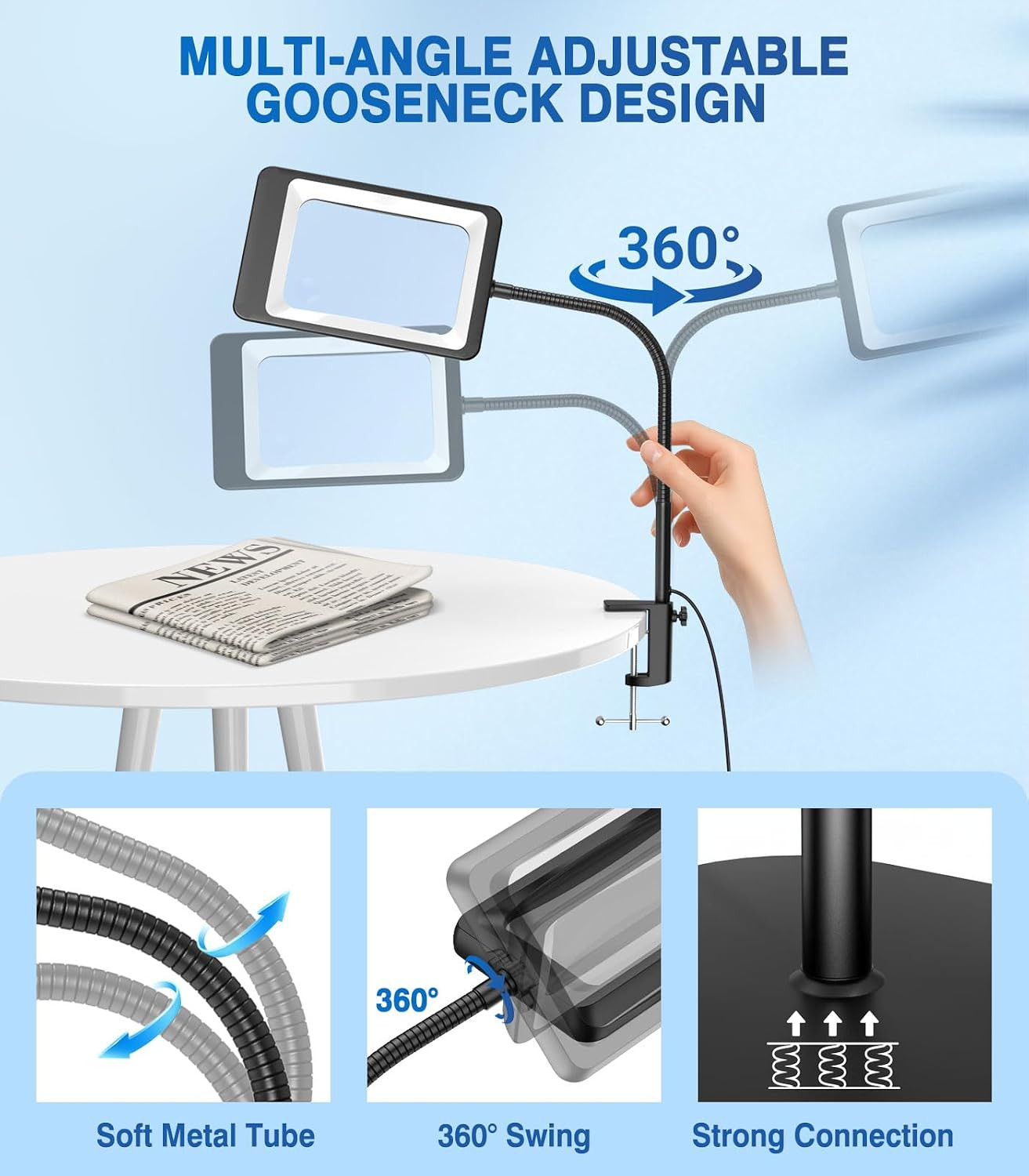 10X Large Floor Magnifying Glass with Light and Stand,Flexible Gooseneck Floor M