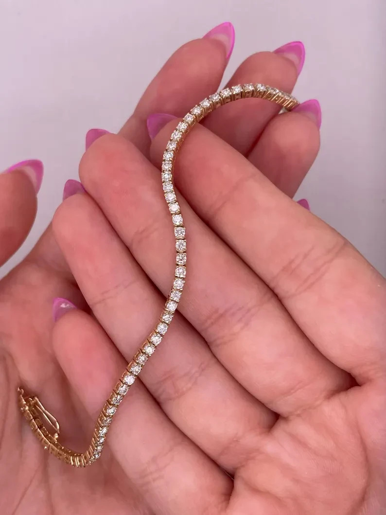 14k Yellow Gold 6.60CT Round GH/SI-I1 Diamond Tennis Bracelet Girlfriend Gift