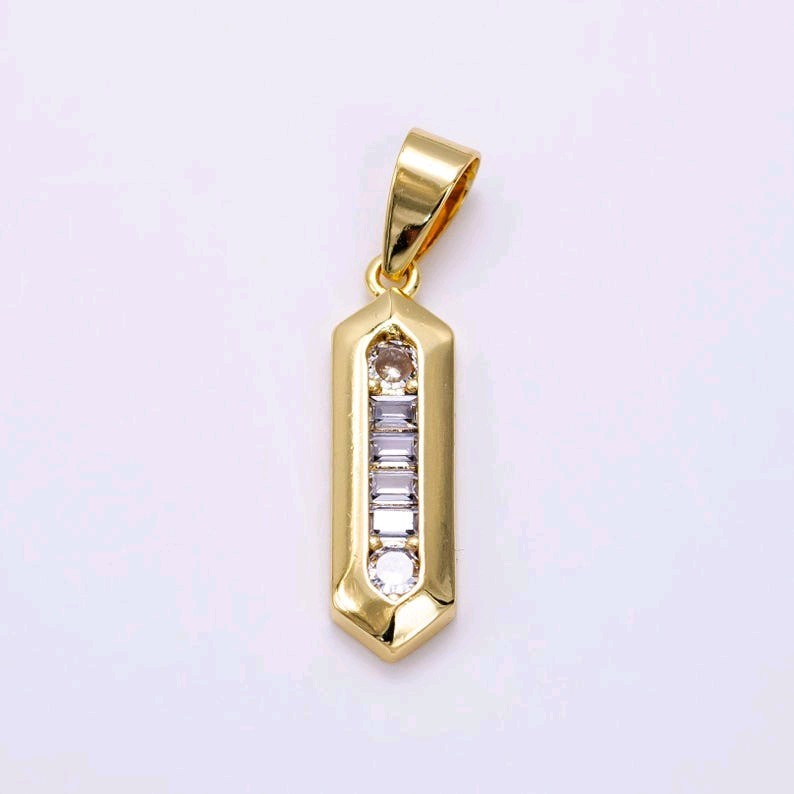 14k Gold Filled Hexagon Bar Pendant with Sparkling CZ Stone, Geometric Charm for
