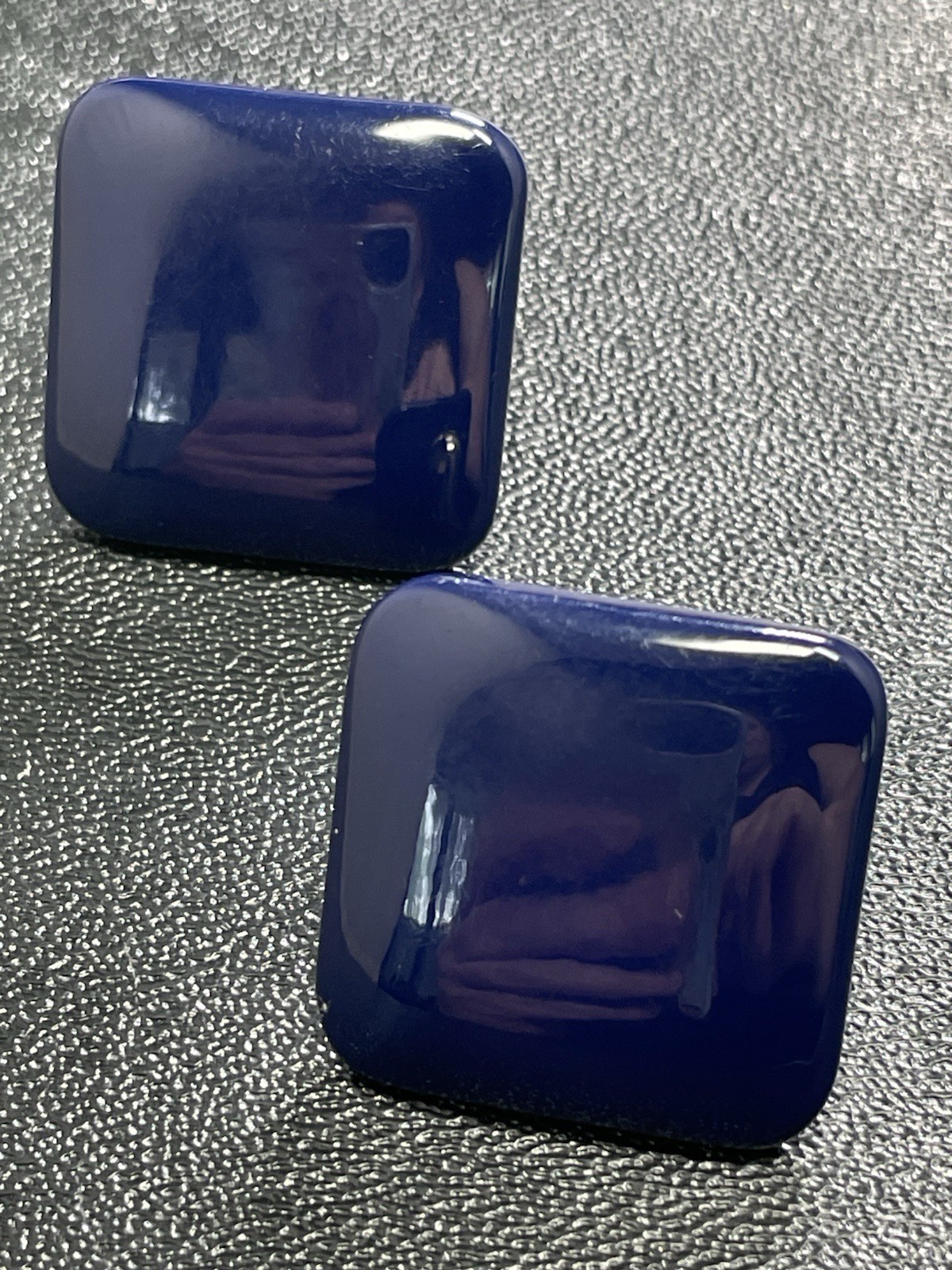 Vintage 1” Square Blue Enameled Metal Clip Earrings
