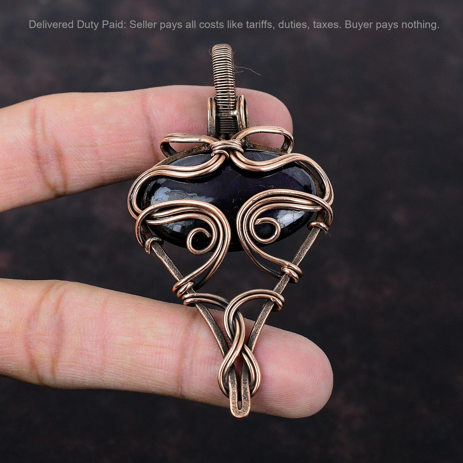 Sugilite Stone Copper Trendy Birthday Wire Wrapped Engagement Pendant Jewelry