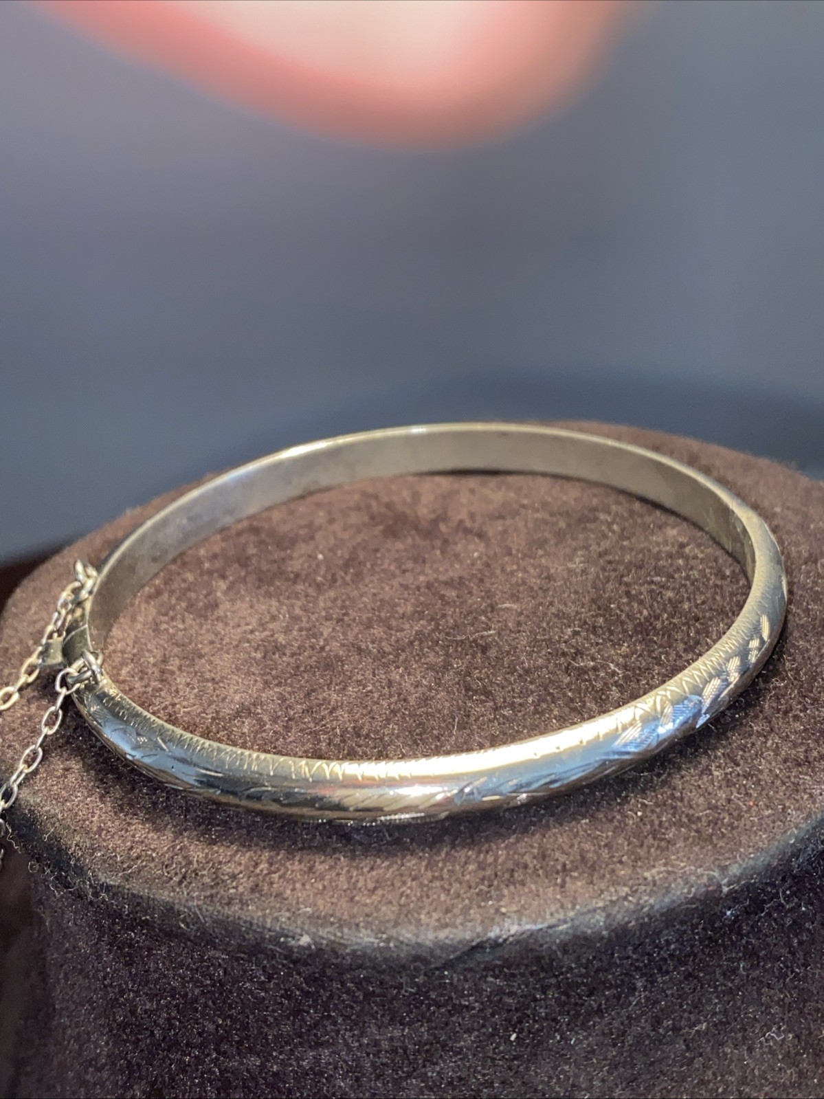 Vintage Hinged Bangle Bracelet, Marked 925 Silver,with Safty Lock.