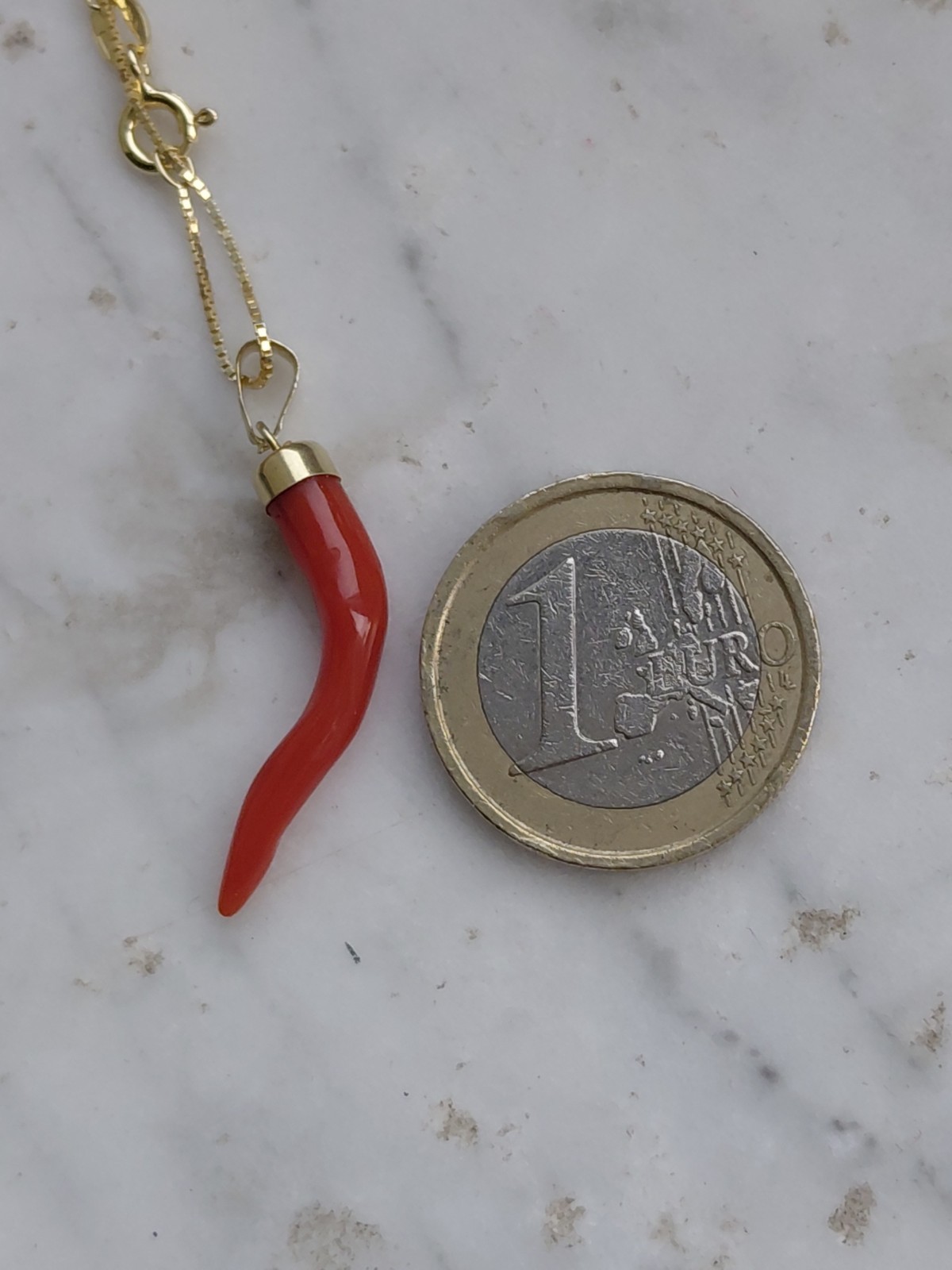 SARDINIAN RED CORAL HORN NECKLACE + AMULET ON SILVER,925