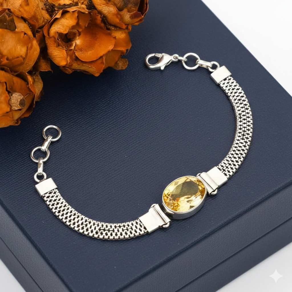 Yellow Citrine Gemstone Handmade 925 Sterling Silver Jewelry Chain Bracelet
