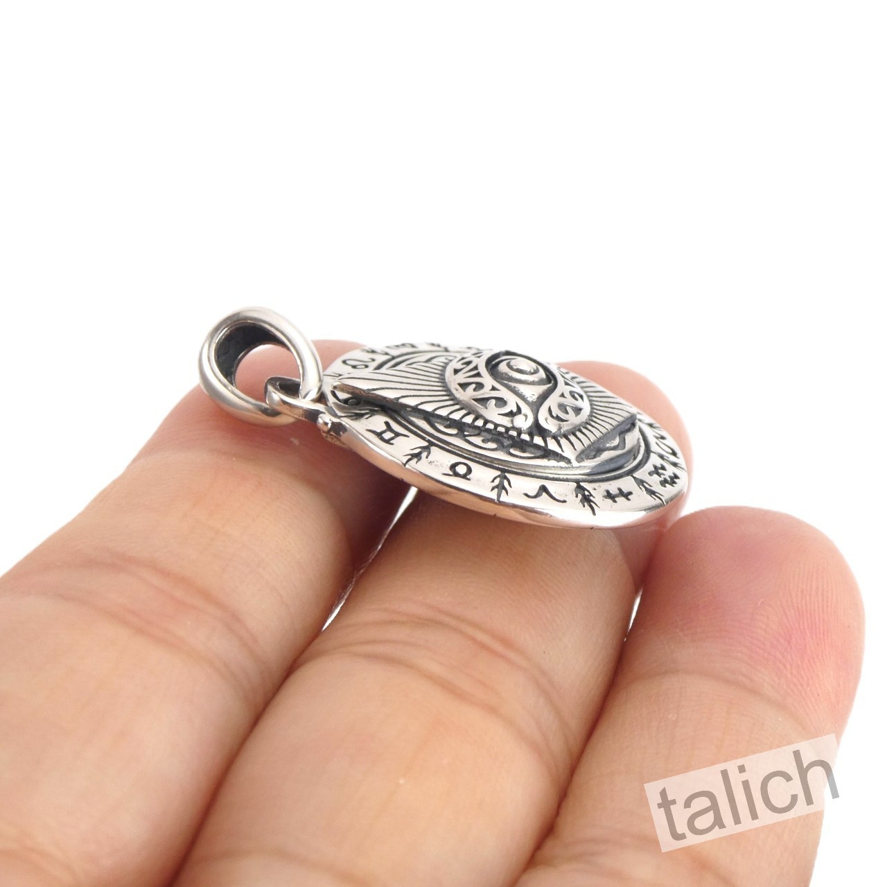 925 Sterling Silver Astrology Zodiac Disc Amulet Pendant All Seeing Eye Spinner