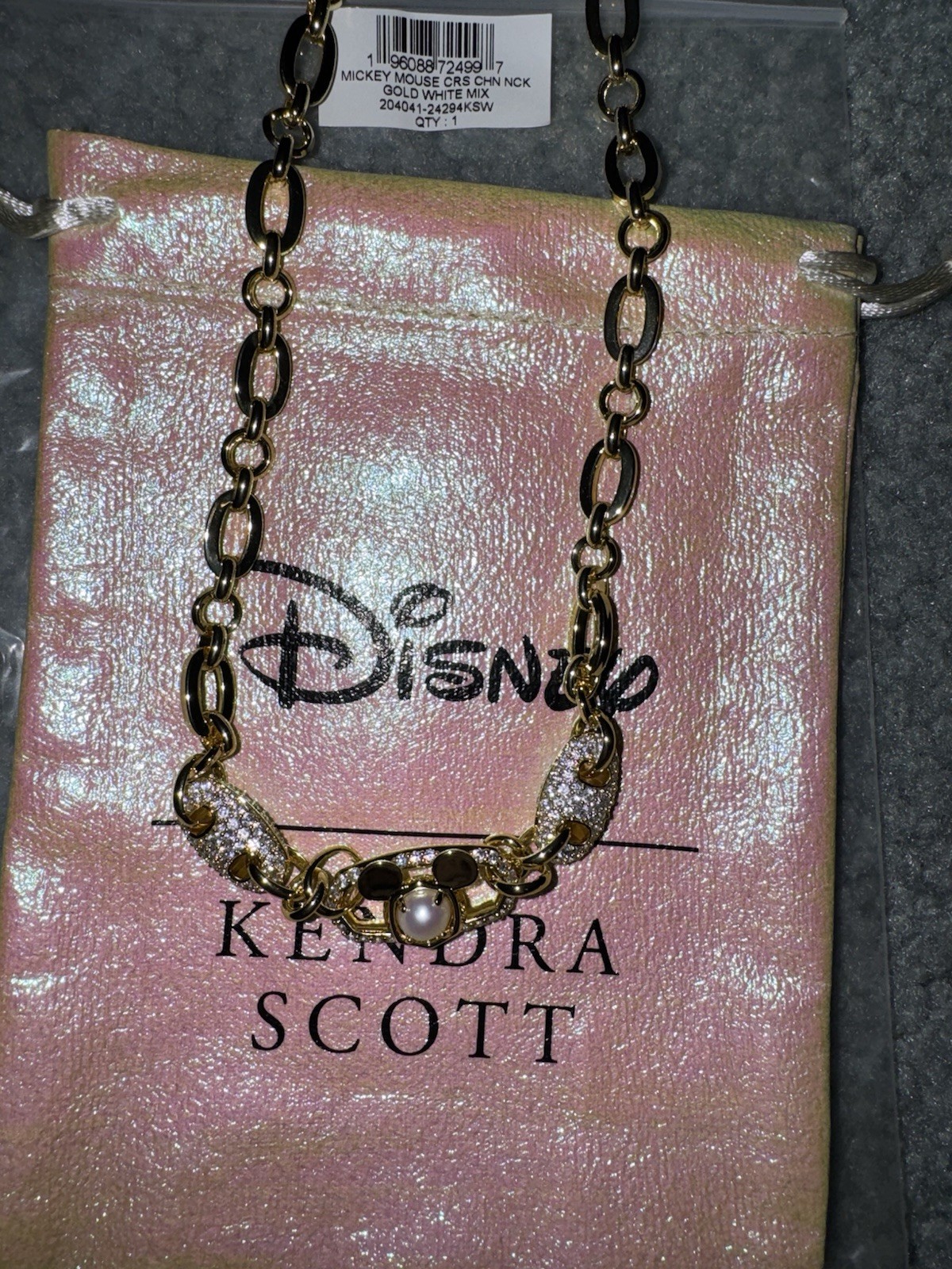 Disney | Kendra Scott Gold Mickey Mouse Crystal Chain Necklace in White Mix