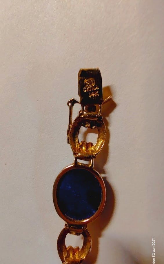 14k solid gold bracelet with lapis lazuli stones 7″ long 12.07 grams ((G51))