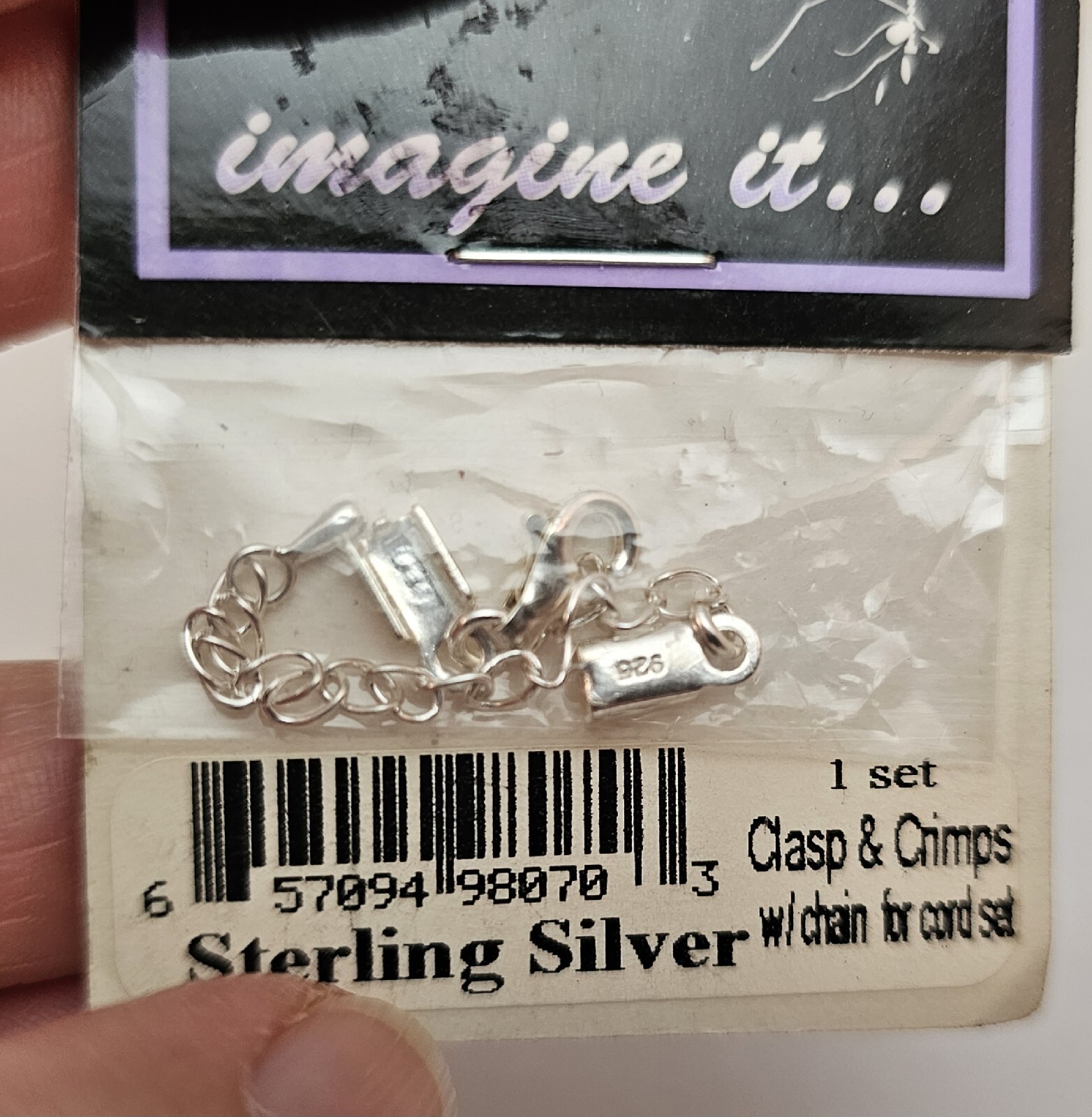 LOT of 3 – Sterling Silver Leather Crimp Ends, Lobster Clasp & Chain