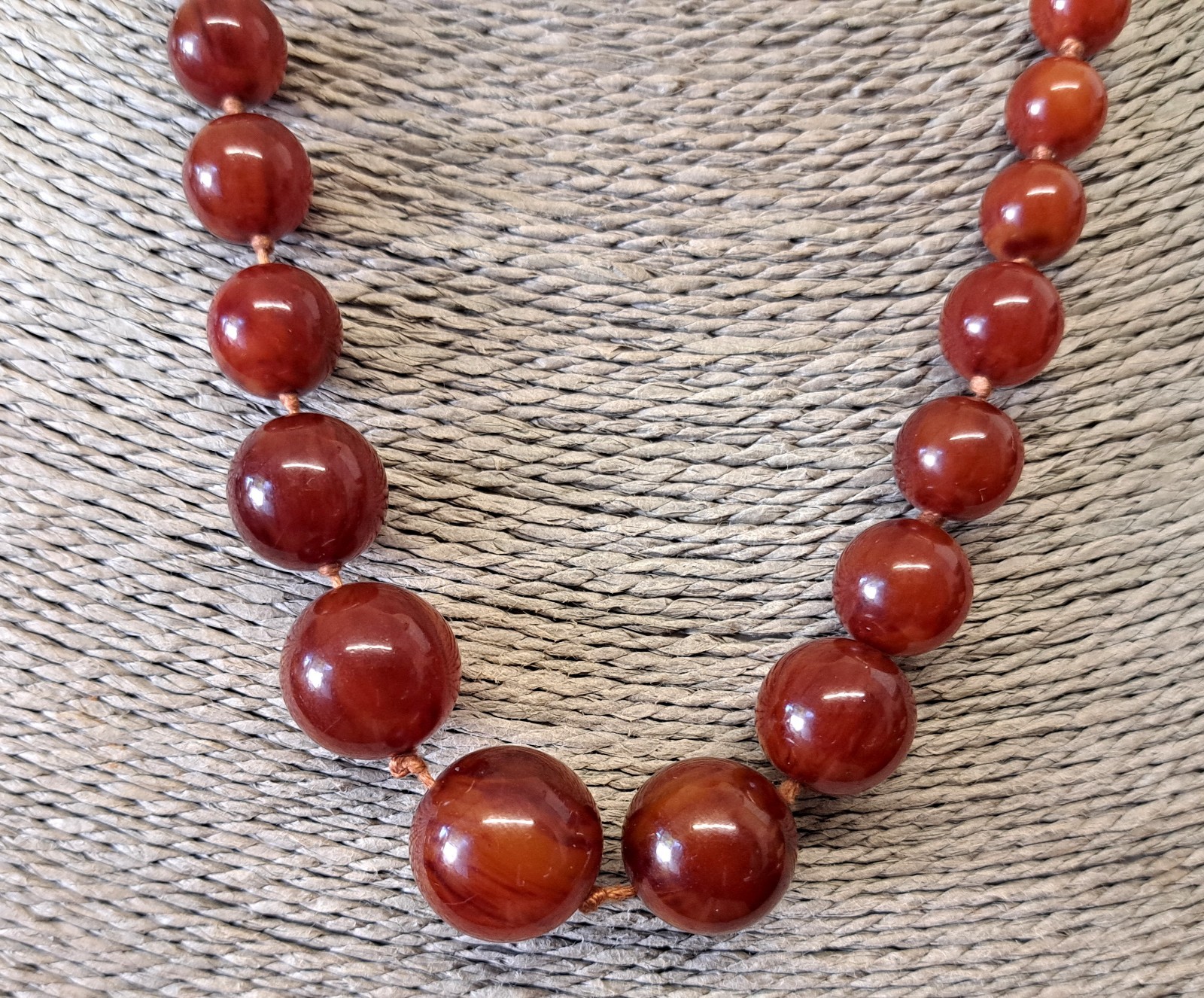 Vintage Art Deco Necklace/Early Plastic Bakelite RARE Dark Amber color1930s 55cm