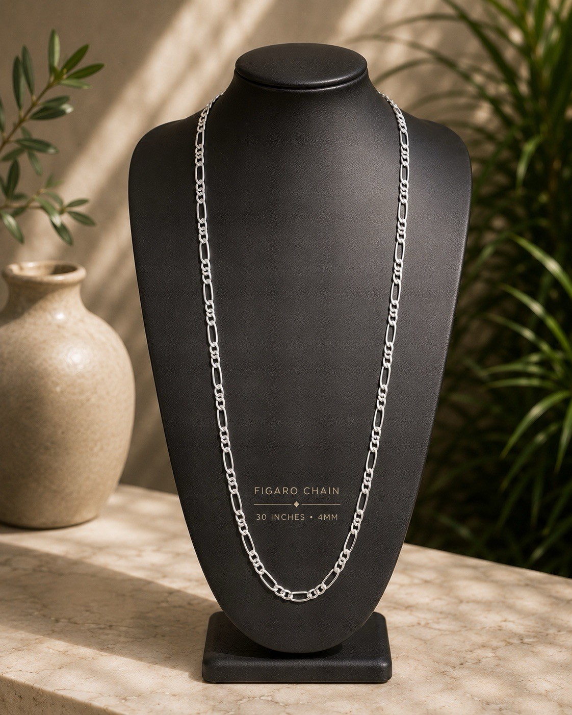 Real 925 italy Sterling Silver Figaro Solid Chain Necklace 18,22,24,30