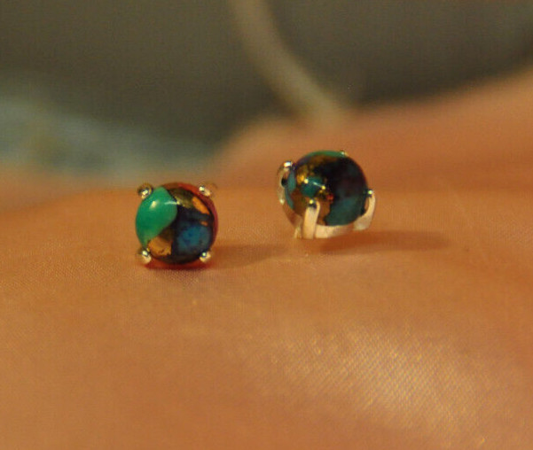 DALIHA COPPER TURQUOISE MULTI COLORED CABOCHON ROUND SHAPE 6MM STUDS