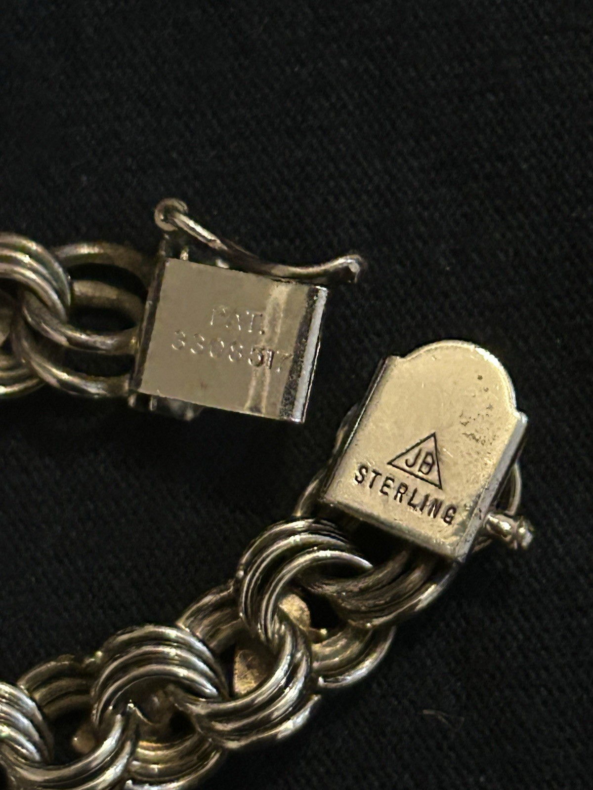 Vintage Sterling Silver Curb Link Charm Bracelet w/ Dangle Charms, Pearl 7.5in