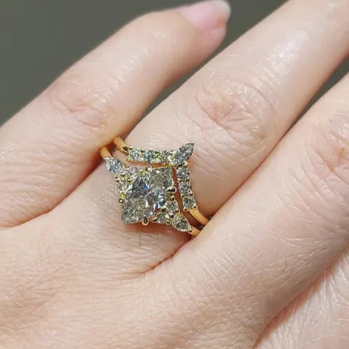 3.60Ct Marquise-Cut Lab Grown Diamond Solitaire Bridal Set Ring 14K Yellow Gold