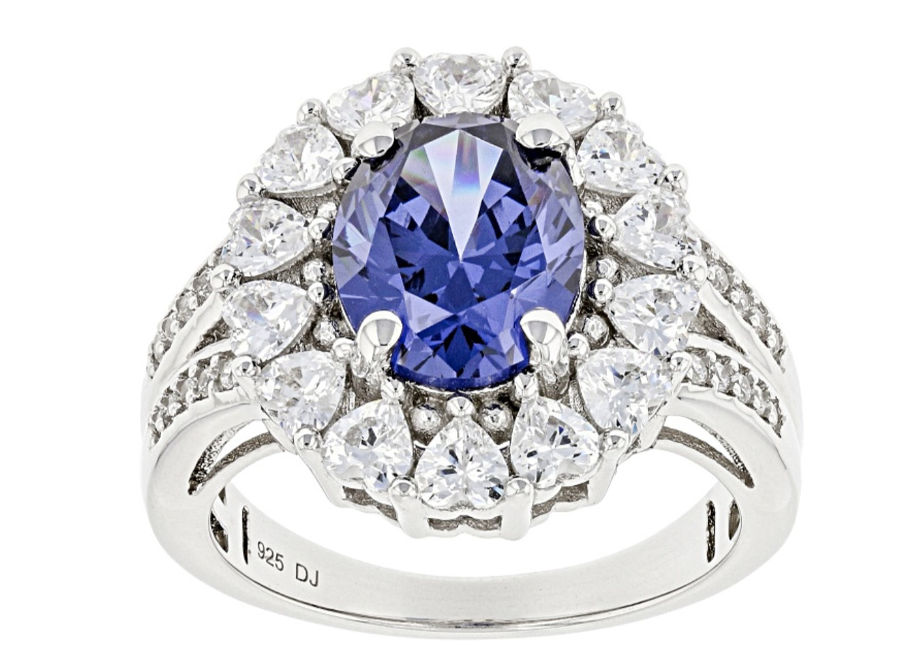 BLUE AND WHITE CZ RHODIUM OVER STERLING SILVER RING SIZE 5 6 7 8 9 10 11 12
