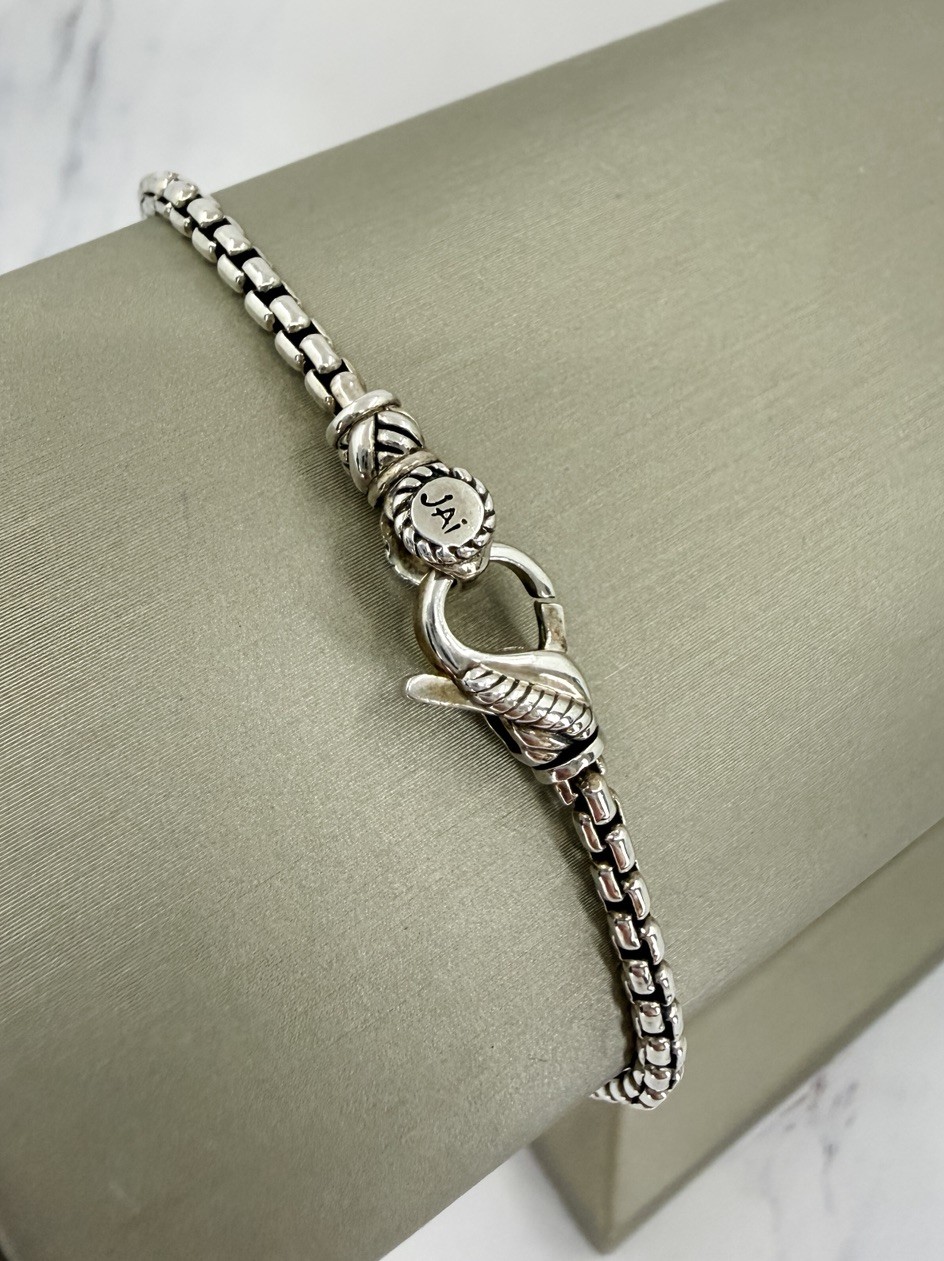 JAI John Hardy Sterling Silver 925 LOVE Block Bead Box Chain Bracelet 8″