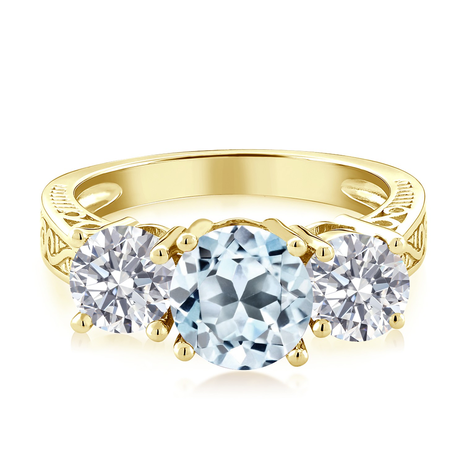 18K Yellow Gold Plated Silver Sky Blue Topaz and Lab Grown Diamond Engagement